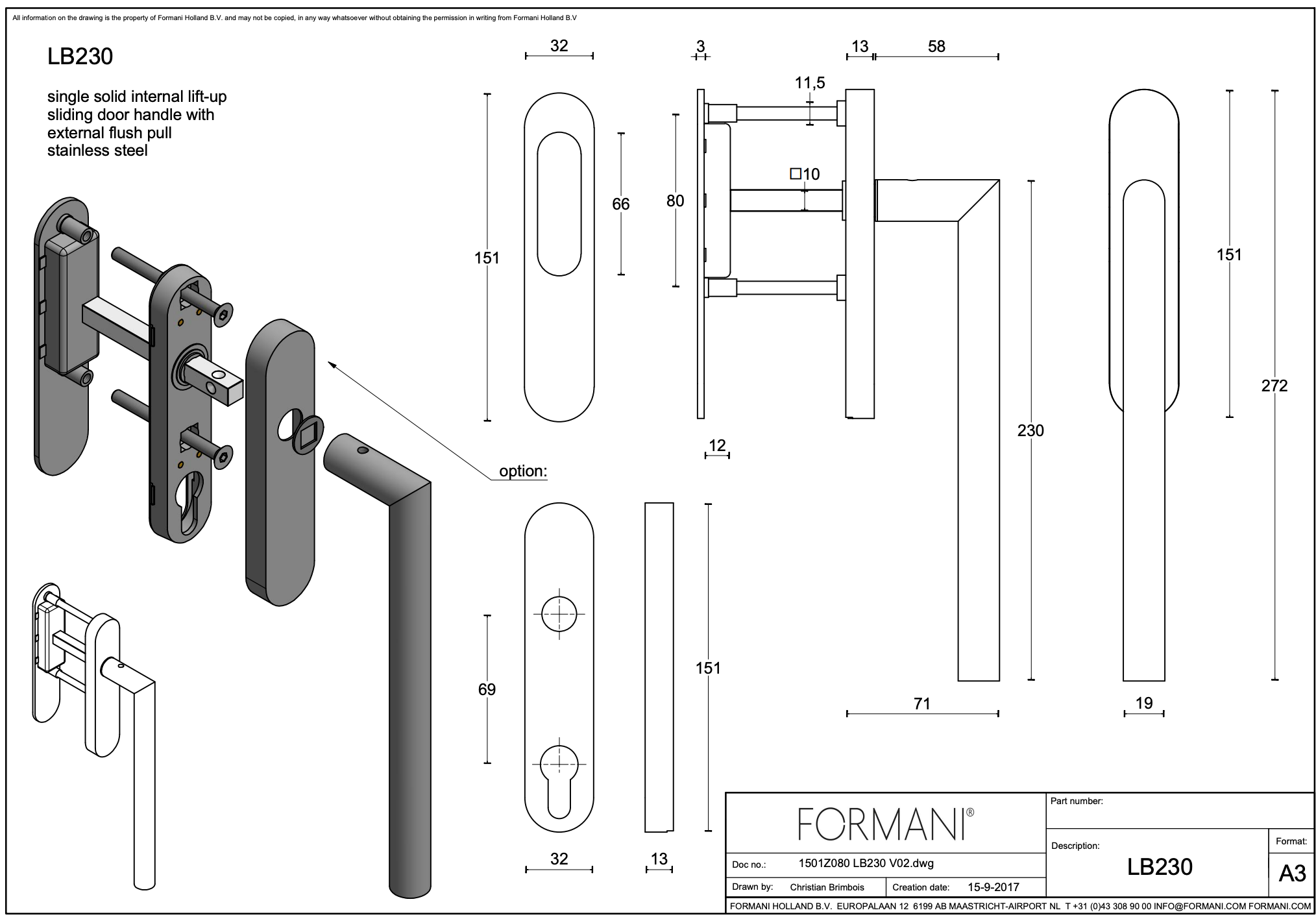 Formani massieve set hefschuifdeurbeslag inclusief cilindergat PC69 mat zwart
