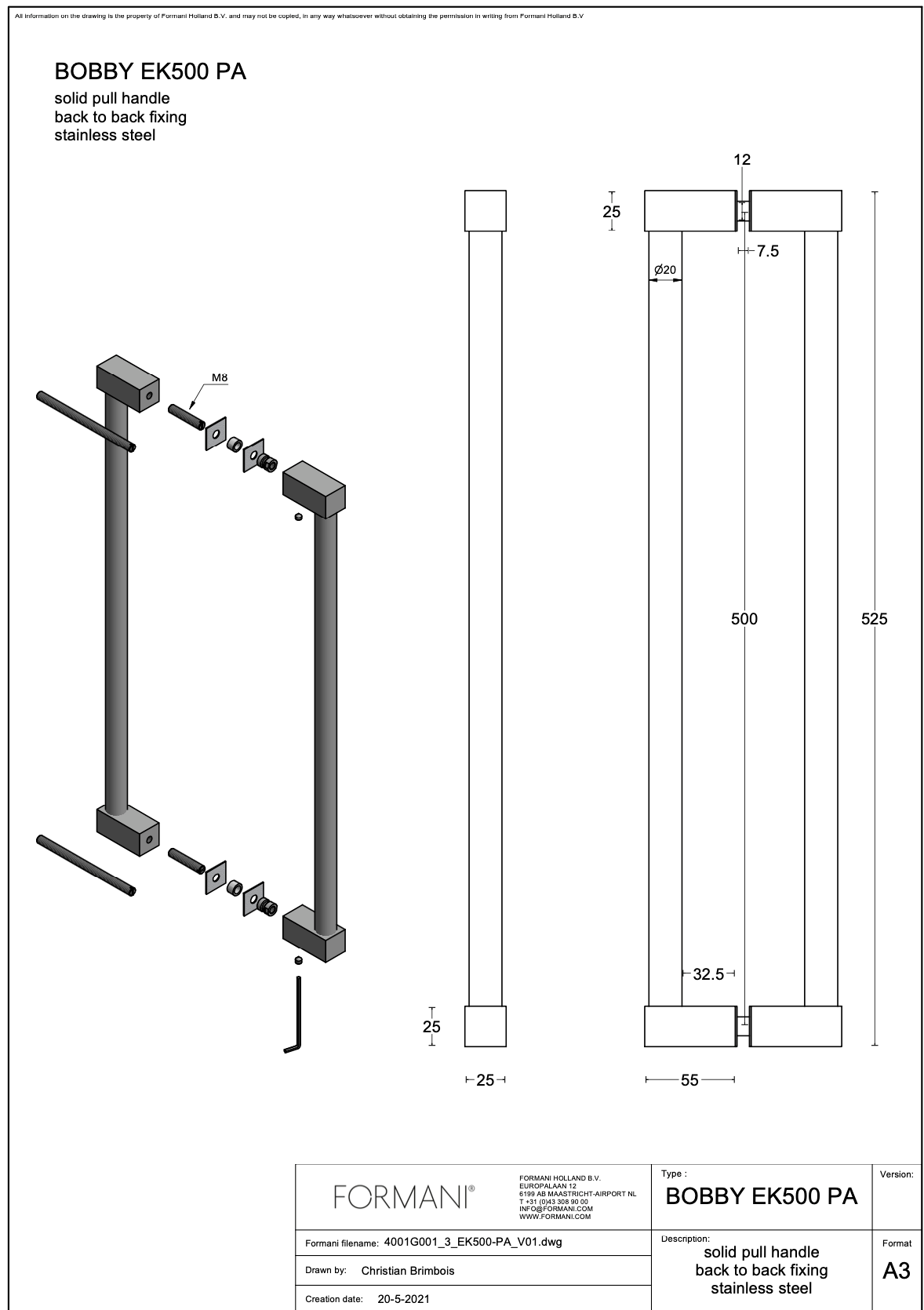 Formani | EK500 PA | Deurgreep | PVD mat zwart