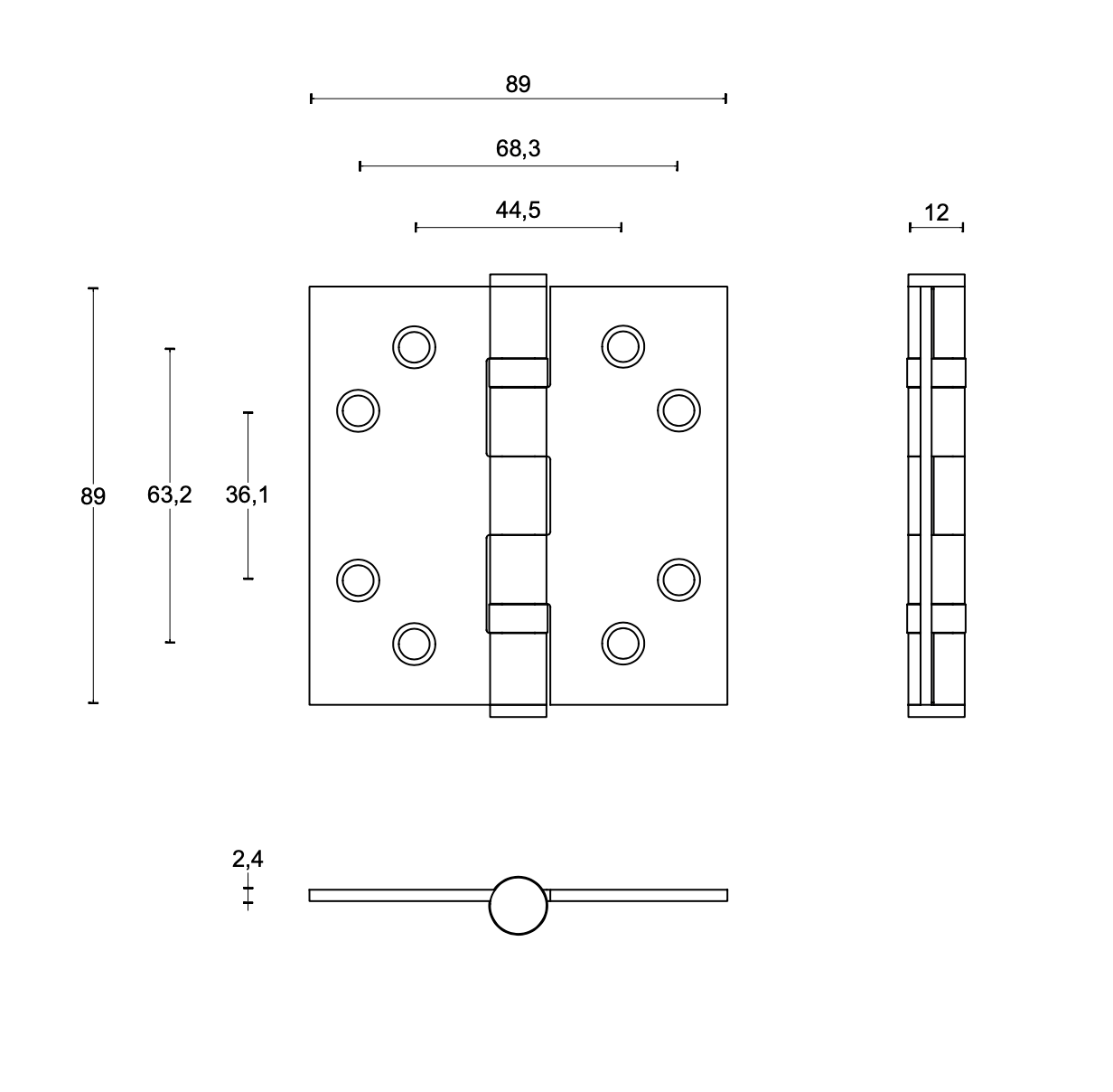 FORMANI Kogellagerscharnier | 89x89 | PVD Champagne | LBS8989 Recht - Deurbeslag-expert