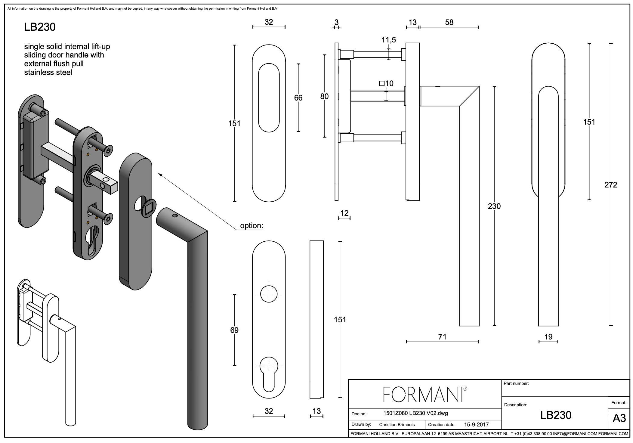 Formani | LB230 | BASICS | Massief | Hefschuifdeurbeslag kruk/kom | Brons - Deurbeslag-expert