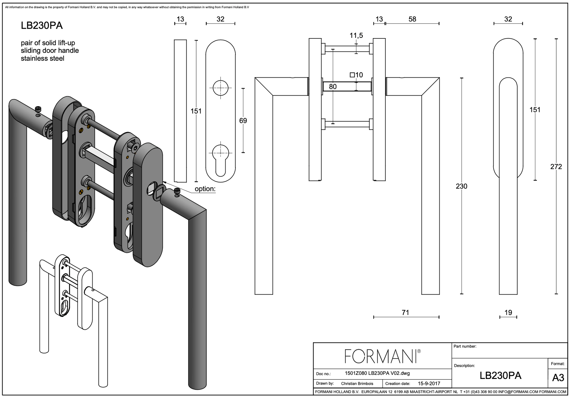 Formani | LB230PA | BASICS | Massief | Hefschuifdeurbeslag kruk/kruk | Brons - Deurbeslag-expert