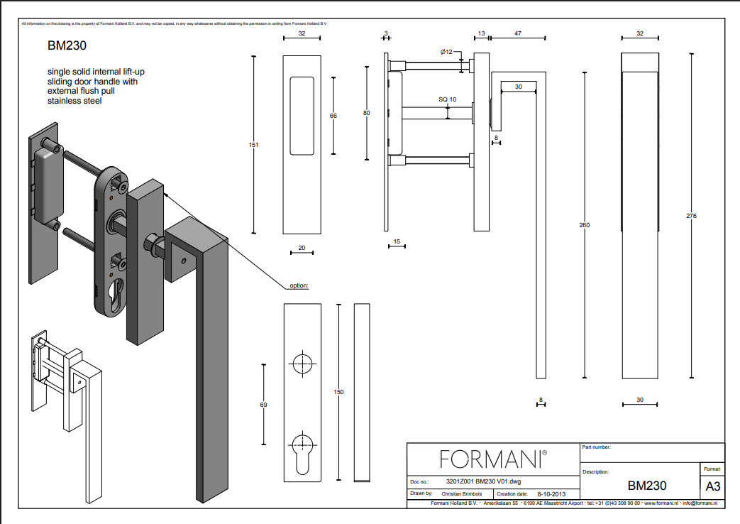Formani | BM230PA | RIBBON | Massief | Hefschuifdeurbeslag kruk/kruk | Mat RVS