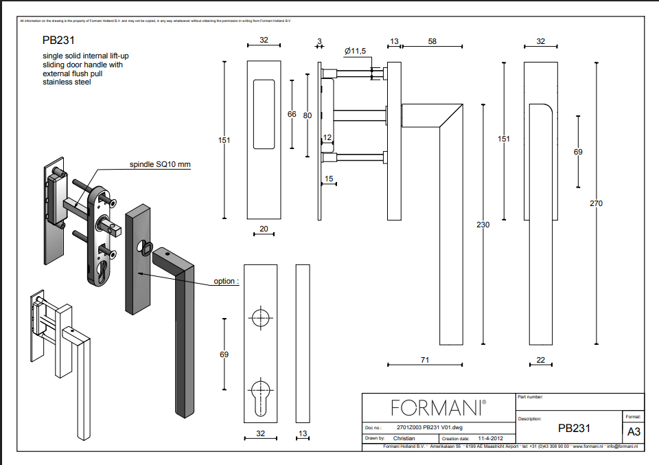 Formani | PB231 | TWO | Massief | Hefschuifdeurbeslag kruk/kom | Mat RVS