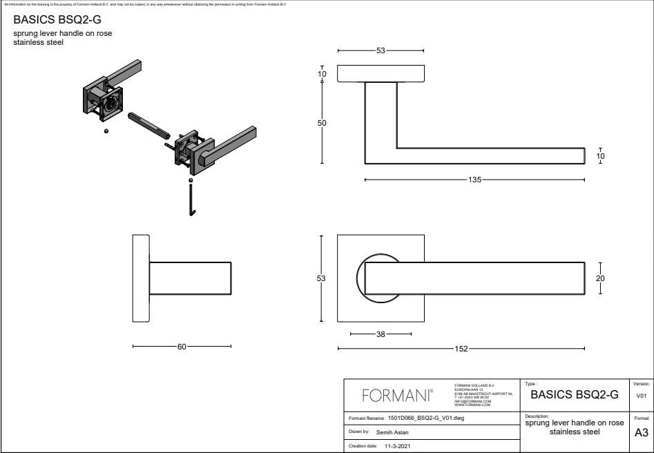 Formani | Voordeurset | knop/kruk | RVS BSQ | SKG3 - Deurbeslag-expert