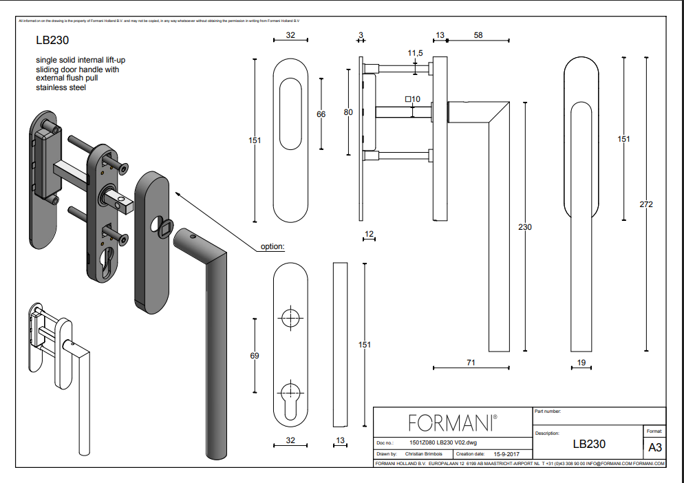 Formani | LB230 | BASICS | Massief | Hefschuifdeurbeslag kruk/kom | Mat RVS