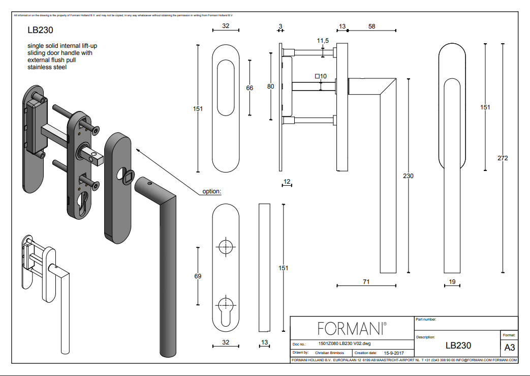 Formani | LB230 | BASICS | Massief | Hefschuifdeurbeslag kruk/kom | Gepolijst RVS