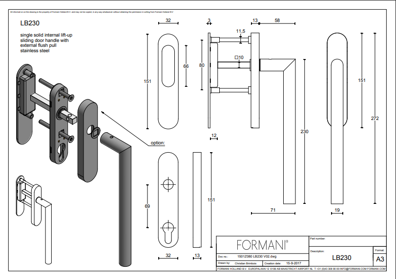 Formani | LB230 | BASICS | Massief | Hefschuifdeurbeslag kruk/kom | Mat zwart