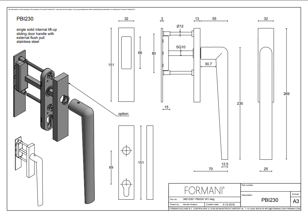 Formani | PBI230 | INC | Massief | Hefschuifdeurbeslag kruk/kom | Brons