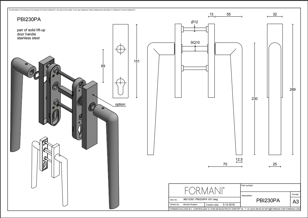 Formani | PBI230PA | INC | Massief | Hefschuifdeurbeslag kruk/kruk | Mat RVS