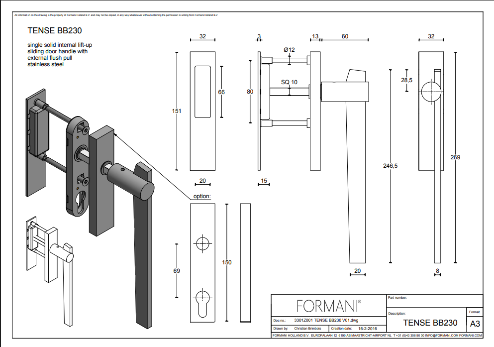 Formani TENSE BB230 hefschuifdeurbeslag – productdetail