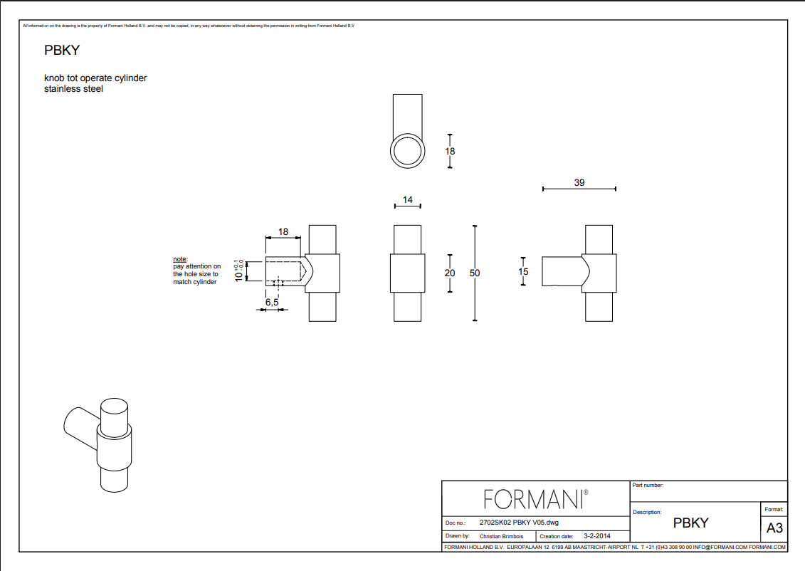Formani | PBKY Massieve knop tbv knopcilinder | Brons
