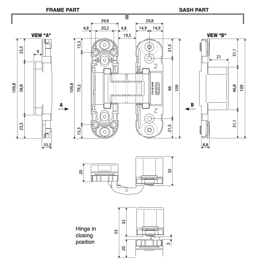 Werktekening HDD Pro Onzichtbare Scharnier Inox Look Eclipse 2