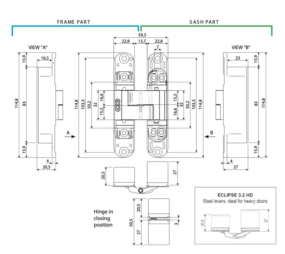 Werk tekening HDD Pro Onzichtbare Scharnier Wit Eclipse 3.2 AGB