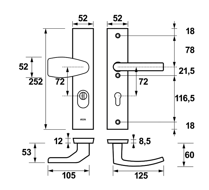 AXA Veiligheidsbeslag Edge Plus Wing-knop+kruk Blok PC72 anti-kerntrek Vaste knop - Deurbeslag-expert