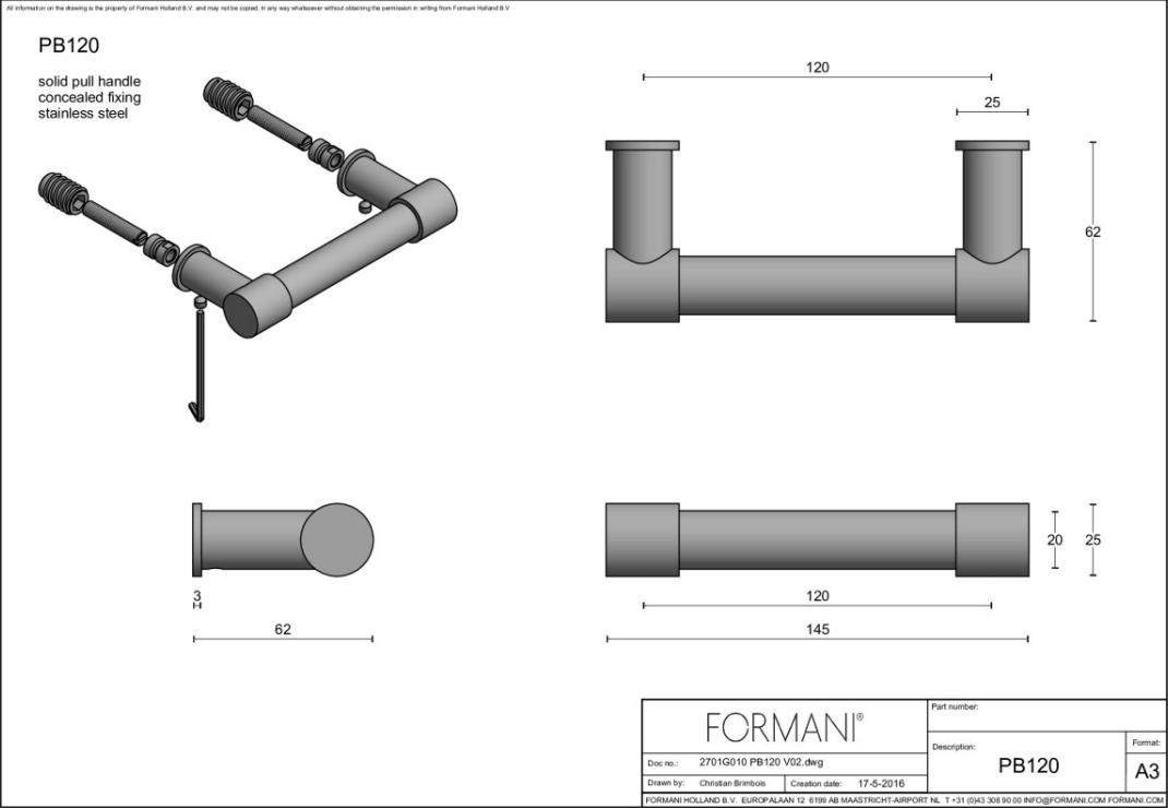 Formani | PB120 | massieve raamgreep | mat zwart