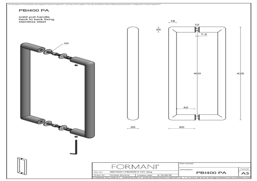 Formani | PBI400 PA | Set grepen | mat roestvast staal