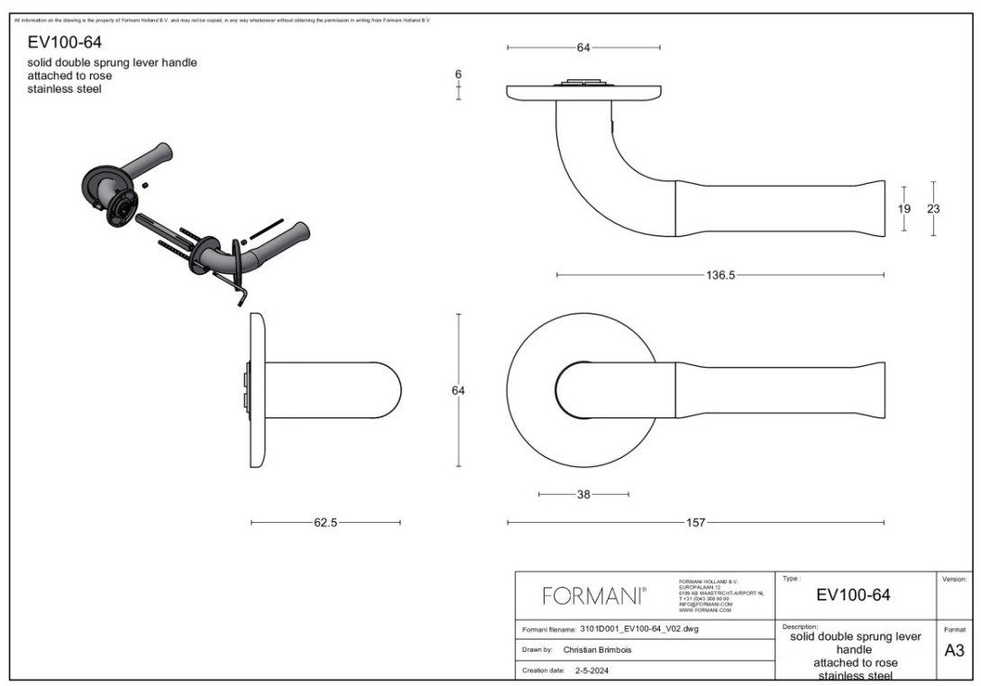 Formani | Deurkruk | Edward van Vliet | EV100/64 | PVD mat goud/ wit