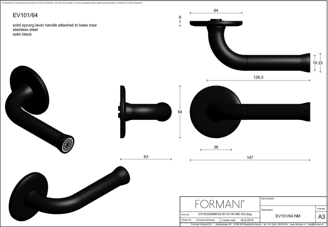 Formani | Deurkruk | Edward van Vliet | EV101ZL/64 | PVD mat goud