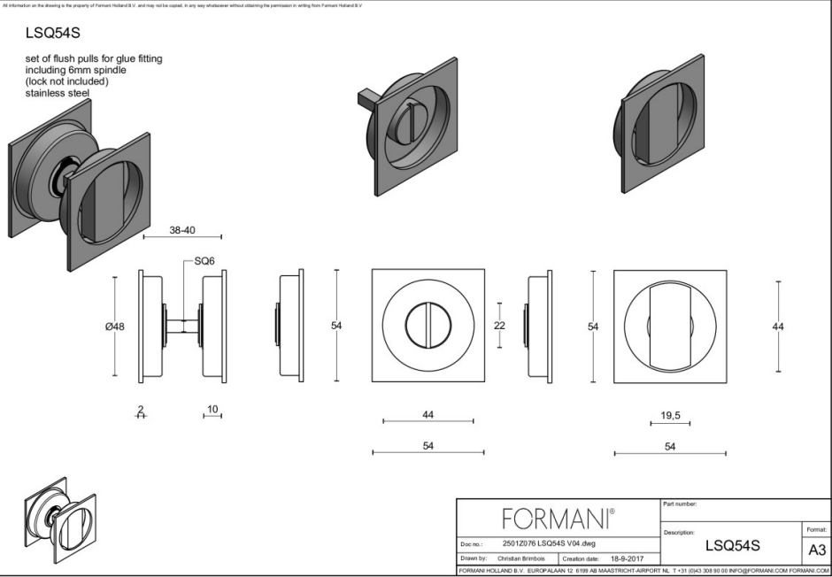 Formani | Schuifdeurkommen | LSQ54S | 54mm | PVD Mat Goud - Deurbeslag-expert