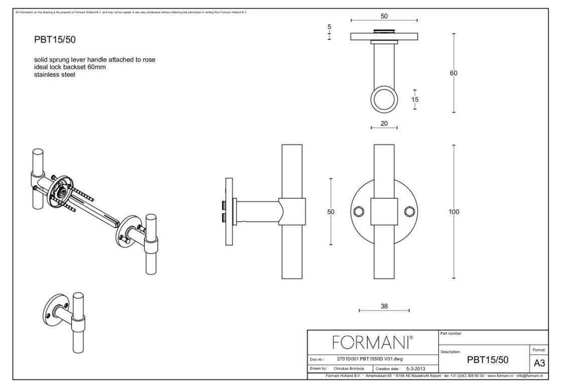 Formani | Deurkruk | Piet Boon | PBT15/50 | Mat roestvast staal