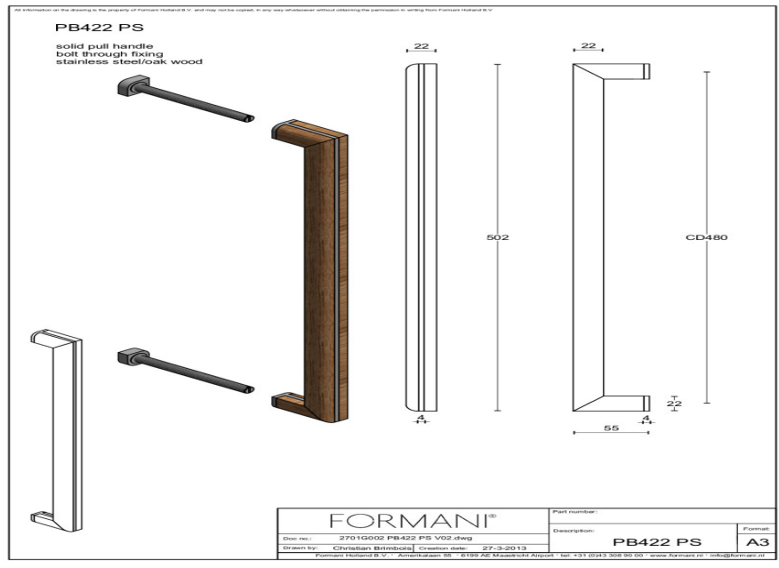 Formani | PB422 PS | Deurgreep | mat roestvast staal