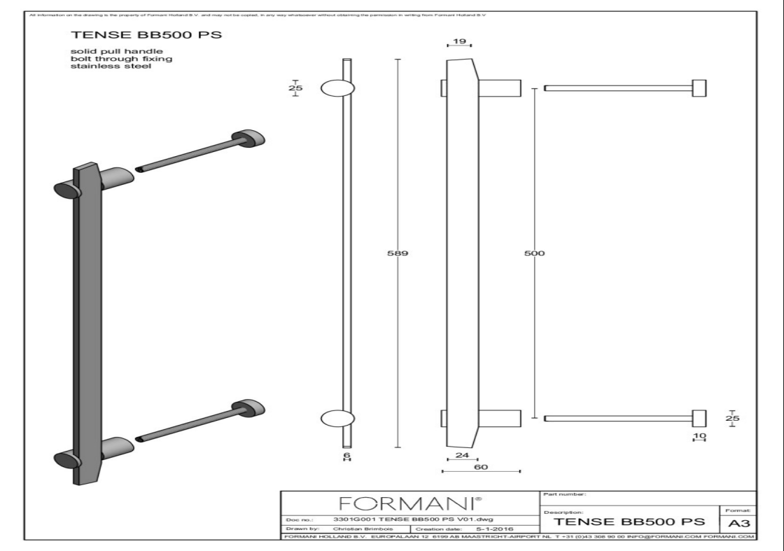 Formani | BB500 PS | Deurgreep | mat roestvast staal