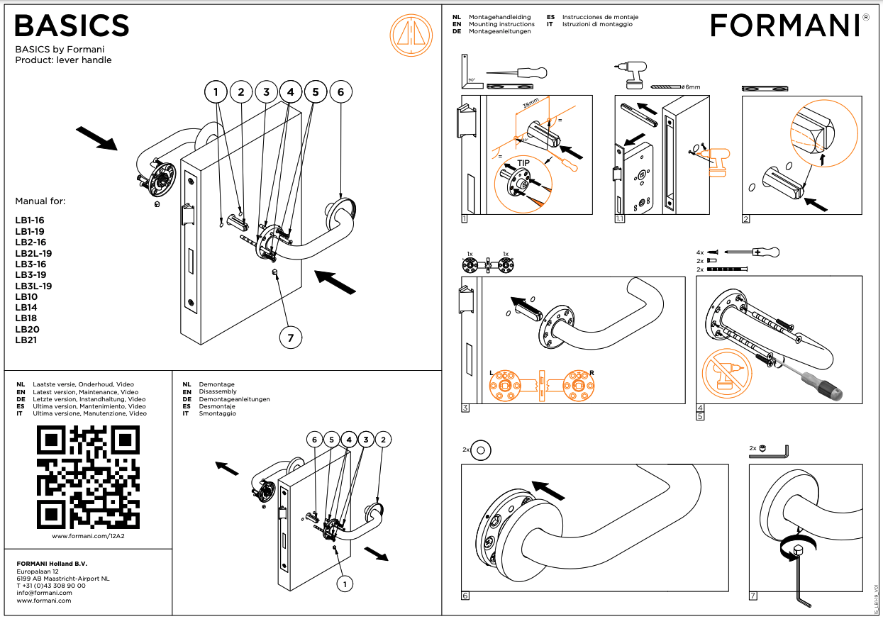 Formani | Deurkruk BASIC LBXVIIIH op ronde rozet | PVD Gunmetal - Deurbeslag-expert