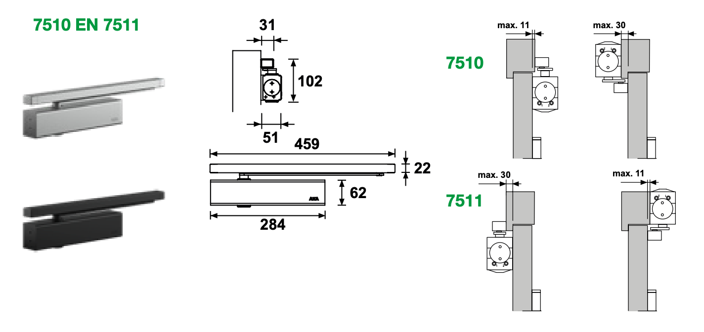 AXA Deurdranger 7511 instelbaar Zwart met glij-arm 120kg - Deurbeslag-expert