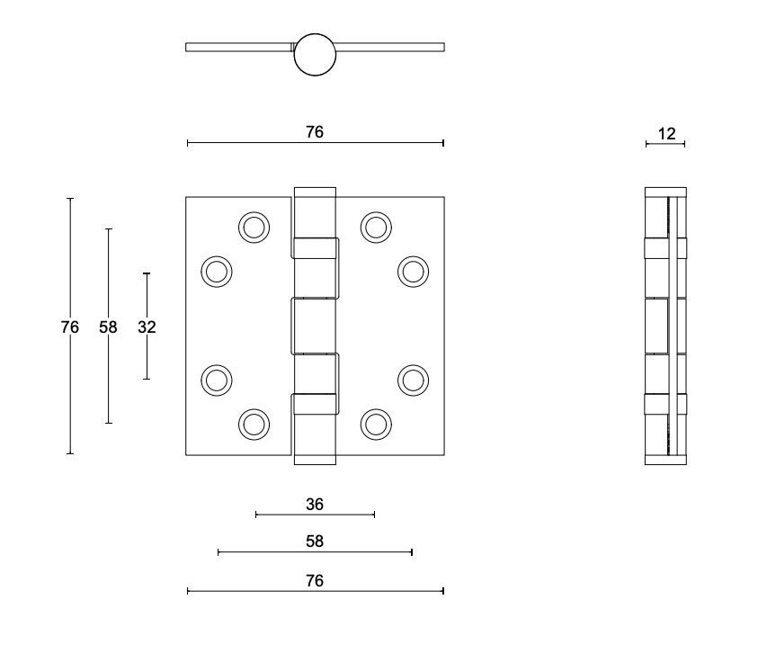 FORMANI Kogellagerscharnier | 76x76 | Zwart | LBS7676 Rechte Hoeken