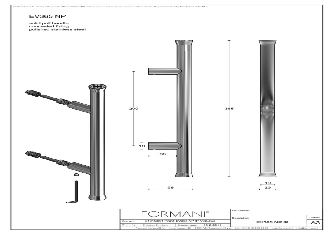 Formani | EV365 NP | Deurgreep | gepolijst roestvast staal