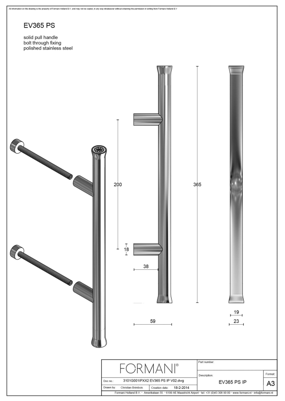 Formani | EV365ZL PS | Deurgreep | gepolijst roestvast staal