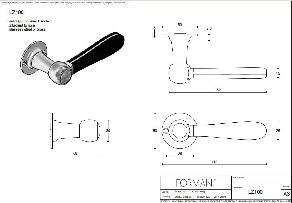 Formani | Deurkruk | Lazaro Rosa Violan | LZ100-G | gepolijst roestvast staal/ mat zwart