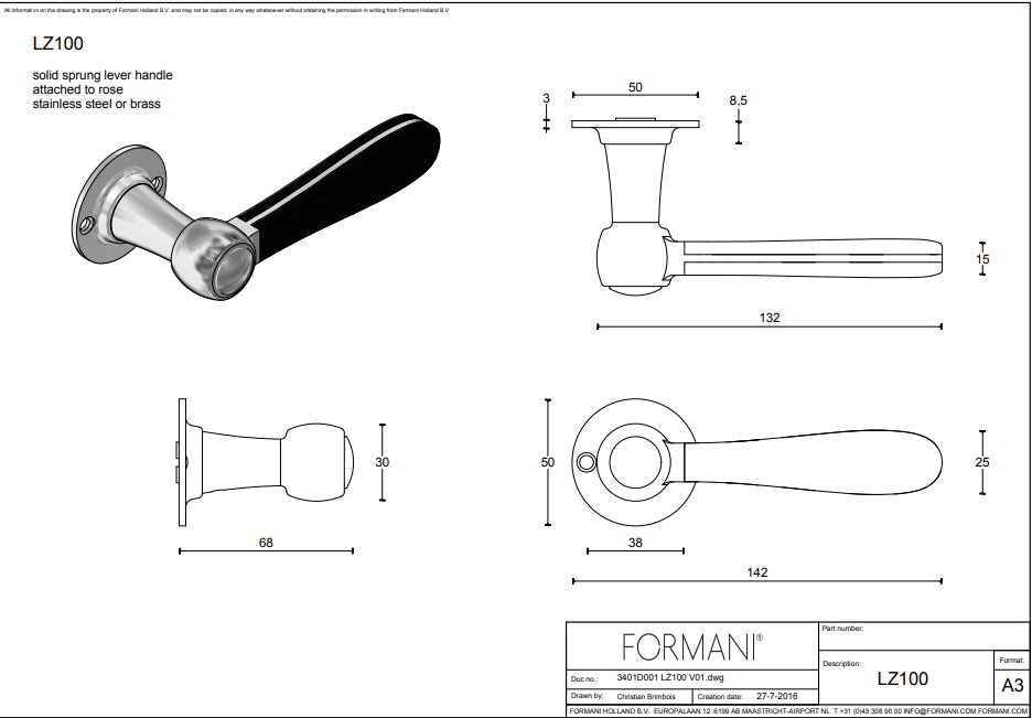 Formani | Deurkruk | Lazaro Rosa Violan | LZ100-G | messing ongelakt/ mat zwart