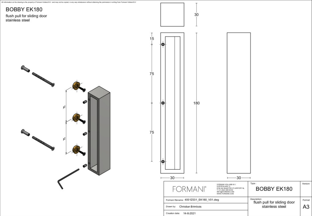 Formani | Schuifdeurkommen | EK180 | 70mm | Brons - Deurbeslag-expert