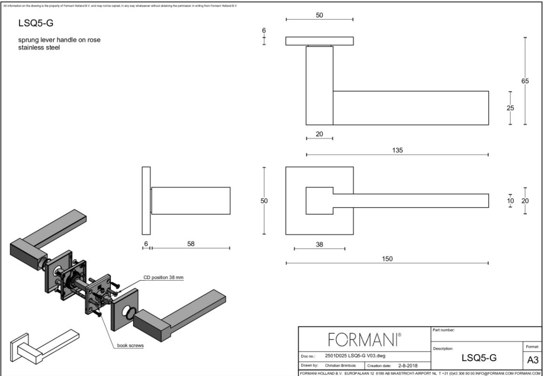 Formani | Deurkruk | Formani | LSQ5-G | mat roestvast staal