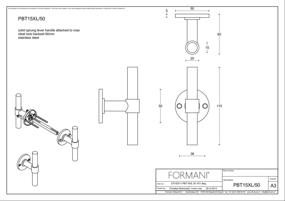 Formani | Deurkruk | Piet Boon | PBT15XL/50 | Mat roestvast staal