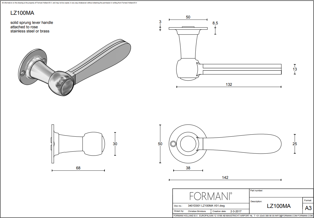 Formani | Deurkruk | Lazaro Rosa Violan | LZ100MA-G | gepolijst roestvast staal/ carrara marmer