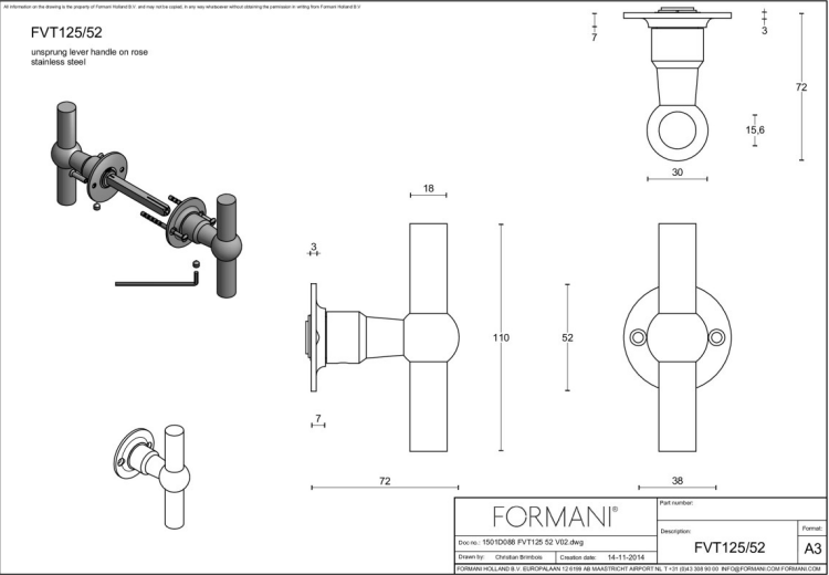 Formani | Deurkruk | Formani | FVT125/52 | Gepolijst Roestvast Staal