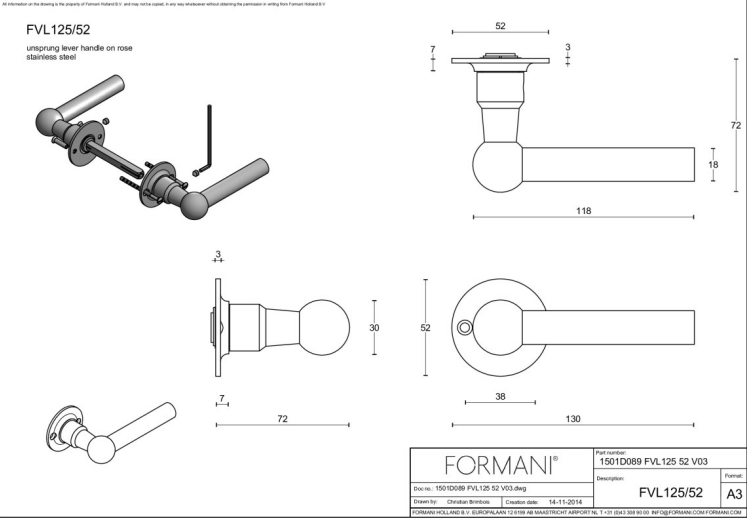 Formani | Deurkruk | Formani | FVL125/52 | Gepolijst Roestvast Staal