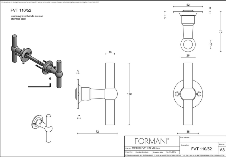 Formani | Deurkruk | Formani | FVT110/52 | Mat Roestvast Staal