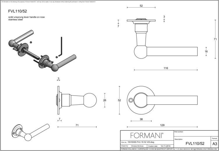 Formani | Deurkruk | Formani | FVL110/52 | Gepolijst Roestvast Staal