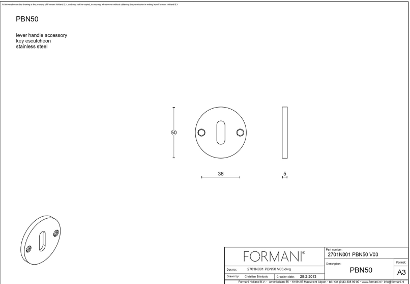 Formani | Sleutelplaatje | PBN50 | 50mm | mat roestvast staal