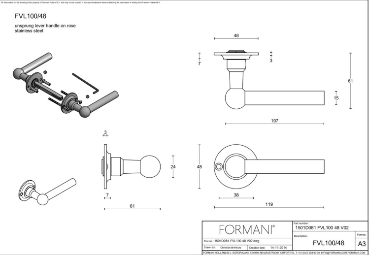 Formani | Deurkruk | Formani | FVL100/48 | Gepolijst Roestvast Staal