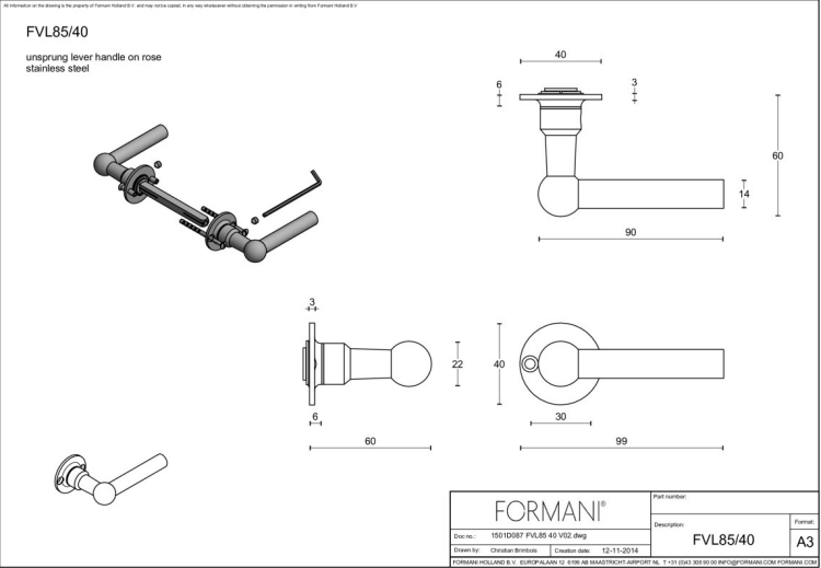 Formani | Deurkruk | Formani | FVL85/40 | Gepolijst Roestvast Staal