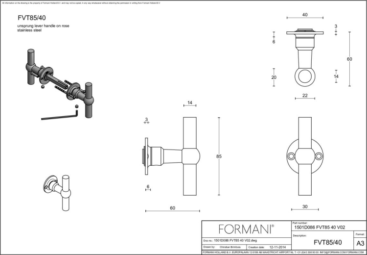 Formani | Deurkruk | Formani | FVT85/40 | Mat Roestvast Staal