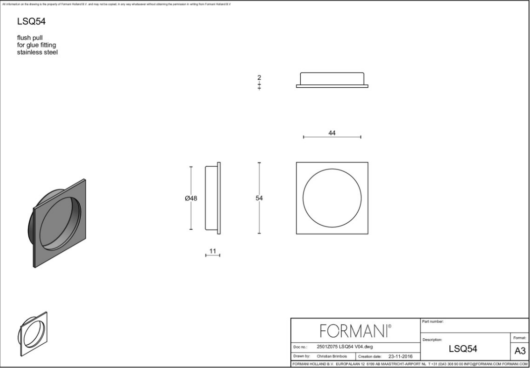 Formani | Schuifdeurkommen | LSQ54 | 54mm | PVD Mat Goud - Deurbeslag-expert