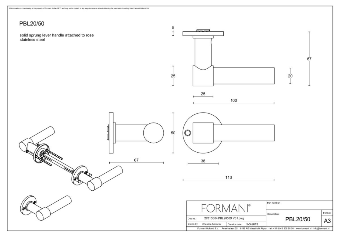 Formani | Deurkruk | Piet Boon | PBL20/50 | mat roestvast staal