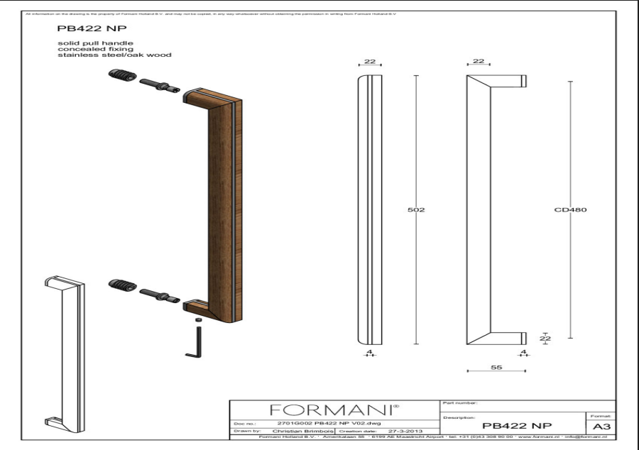 Formani | PB422 NP | Deurgreep | mat roestvast staal