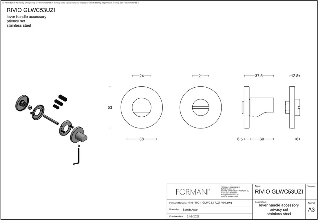 FORMANI | toiletgarnituur PVD mat goud | Gensler | RIVIO | GLWC53-ZI