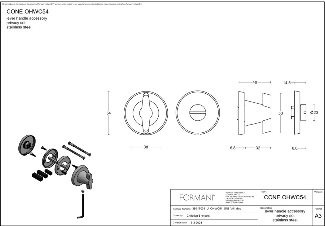 FORMANI | toiletgarnituur mat roestvast staal | Osiris Hertman | CONE | OHWC54/5-6-7-8